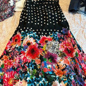 Anthropologie Maxi Skirt Silky Polka Dot Floral Size 0 NWT